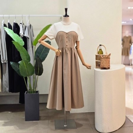 레이어드 디테일 롱 원피스