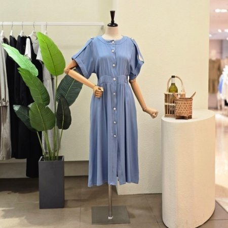 샤이닝 데님 롱 원피스