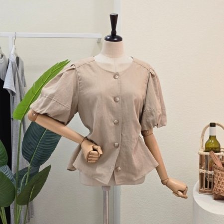 퍼프 소매 린넨 자켓