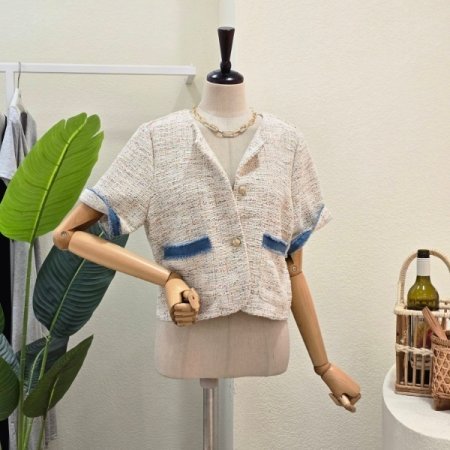 데님 배색 트위드 자켓