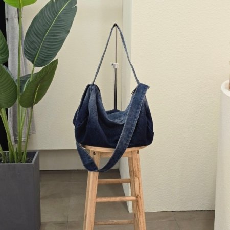 데님 숄더 크로스 백