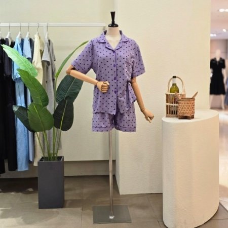 퍼플 셔츠 잠옷 세트