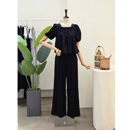 리본 블라우스 와이드 팬츠 세트