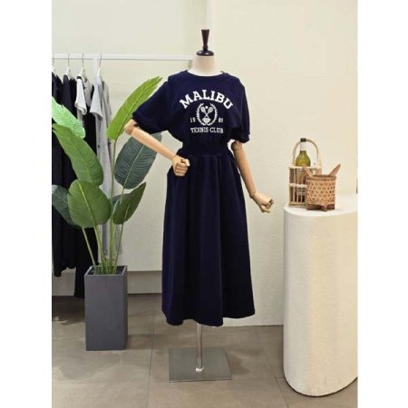 M레터링 허리 밴딩 원피스