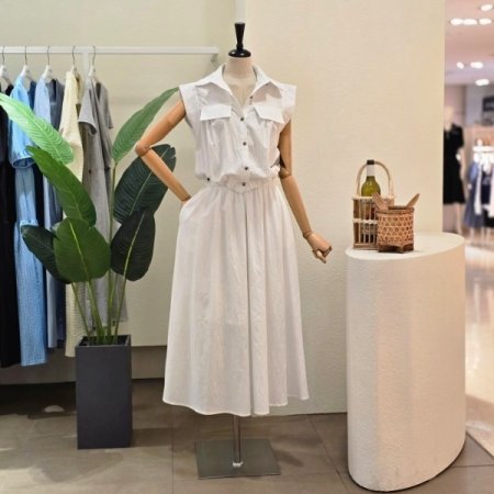 민소매 셔츠 버클 스커트 세트