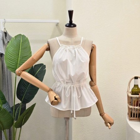 허리 스트리이 민소매 블라우스