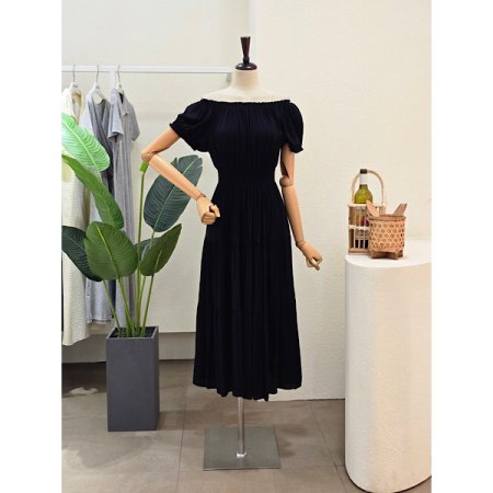 오프 숄더 셔링 원피스