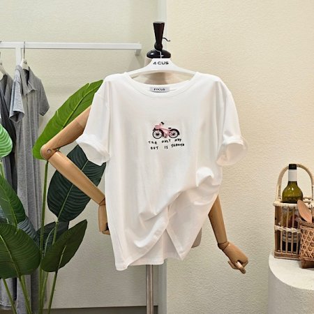 입체 자전거 라운드넥 티셔츠