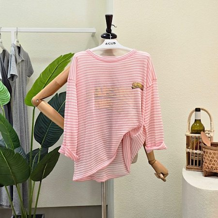 스트라이프 백 레터링 티셔츠