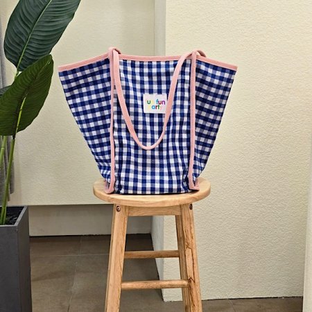 체크 코튼 숄더 에코백