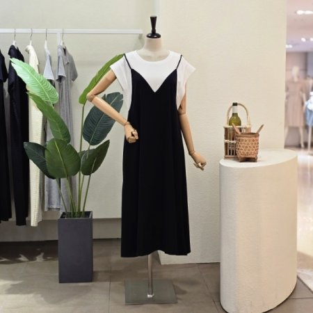 티셔츠 레이어드 뷔스티에 롱 원피스