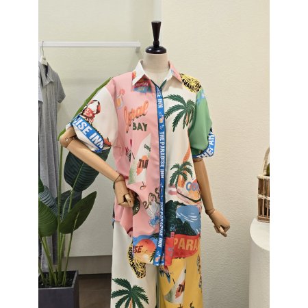 레터링 프린트 바캉스 셔츠