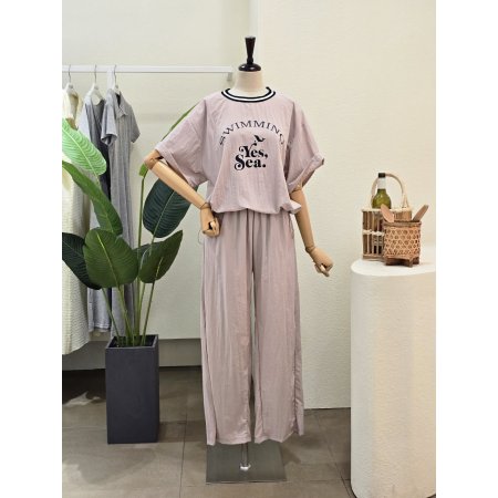 바스락 배색 티셔츠 팬츠 세트