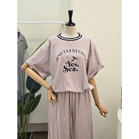 바스락 배색 티셔츠 팬츠 세트