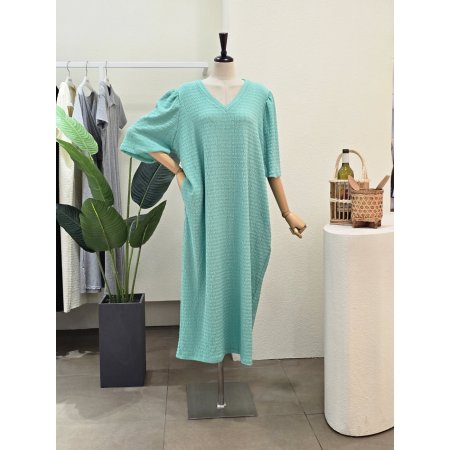 퍼프 브이넥 루즈핏 롱원피스