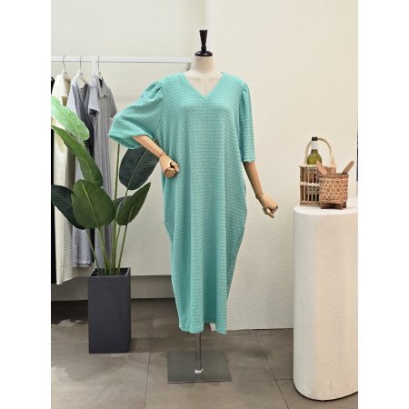 퍼프 브이넥 루즈핏 롱원피스