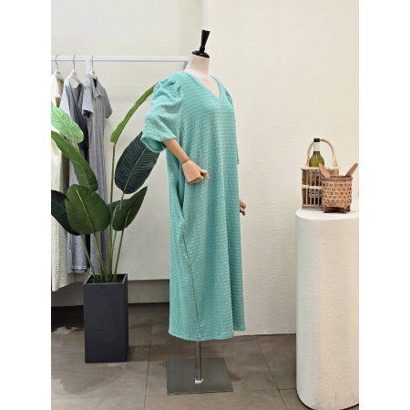 퍼프 브이넥 루즈핏 롱원피스