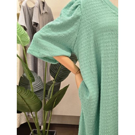 퍼프 브이넥 루즈핏 롱원피스