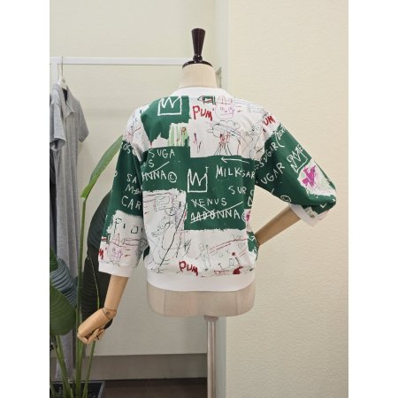 두들 레터링 컬러블록 NO카라 점퍼