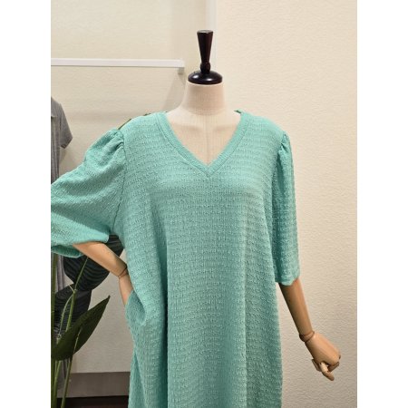 퍼프 브이넥 루즈핏 롱원피스