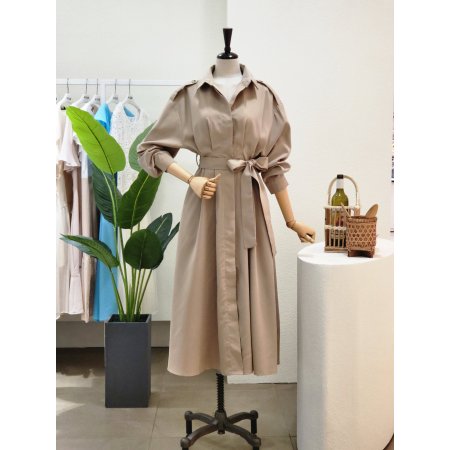 트렌치 벨티드 A라인 롱원피스