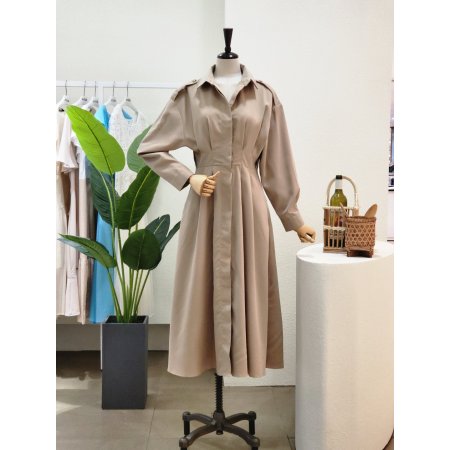 트렌치 벨티드 A라인 롱원피스