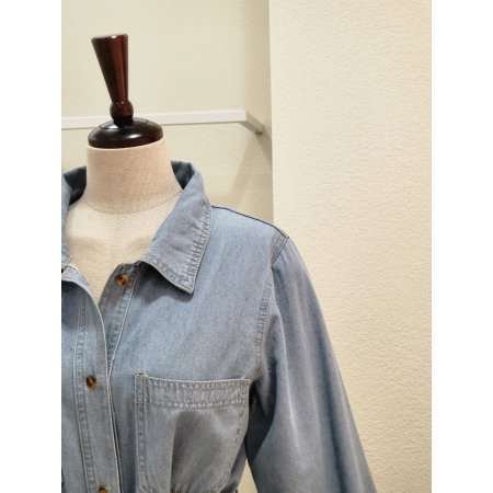 리본 벨티드 롱 데님 원피스