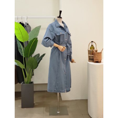 데님 벨티드 카라넥 롱원피스