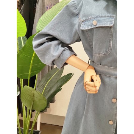 데님 벨티드 카라넥 롱원피스