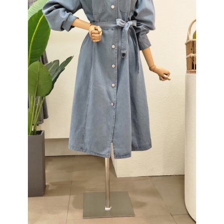 데님 벨티드 카라넥 롱원피스