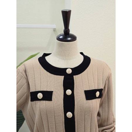 라인 배색 가디건 스커트 세트