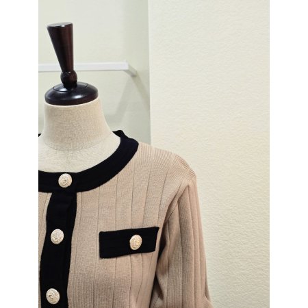 라인 배색 가디건 스커트 세트