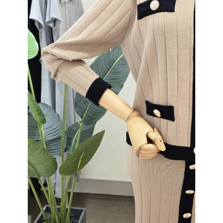 라인 배색 가디건 스커트 세트