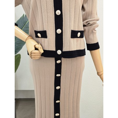 라인 배색 가디건 스커트 세트