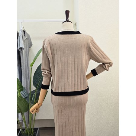 라인 배색 가디건 스커트 세트