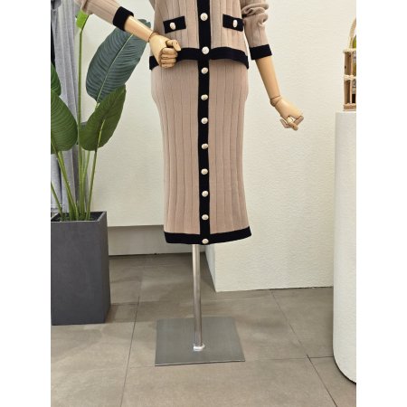 라인 배색 가디건 스커트 세트