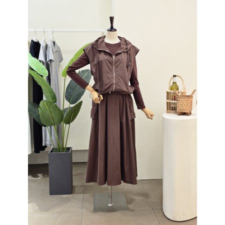 후드 베스트 원피스 세트