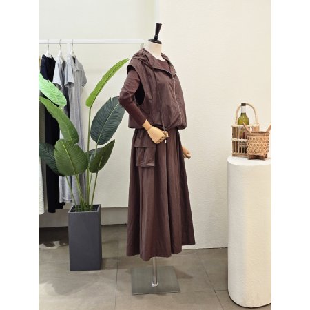 후드 베스트 원피스 세트