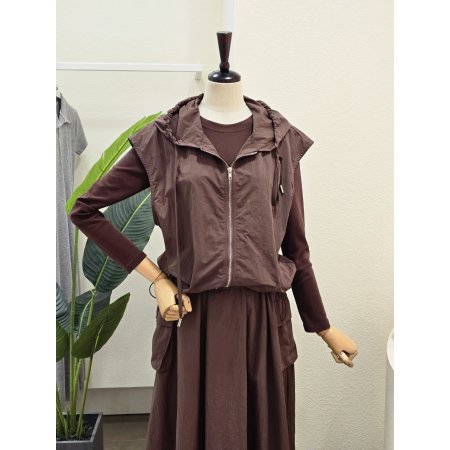 후드 베스트 원피스 세트