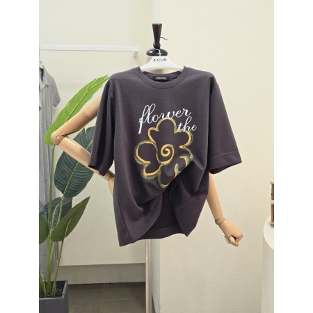빅 플라워 프린트 티셔츠