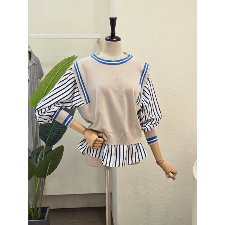 니트 배색 레이어드 셔츠