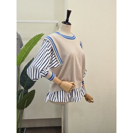 니트 배색 레이어드 셔츠