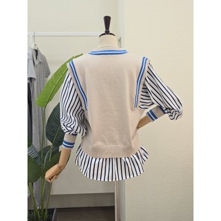 니트 배색 레이어드 셔츠