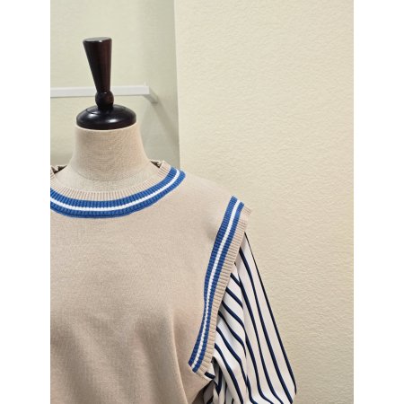 니트 배색 레이어드 셔츠