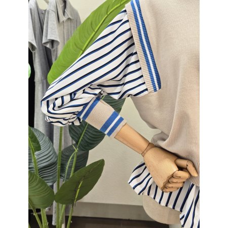 니트 배색 레이어드 셔츠