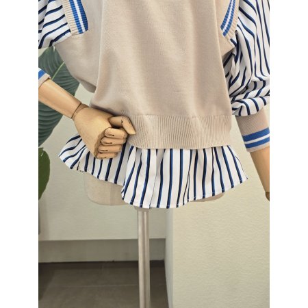 니트 배색 레이어드 셔츠