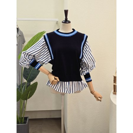 니트 배색 레이어드 셔츠