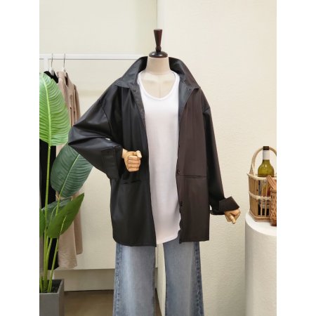 루즈핏 카라넥 래더 자켓