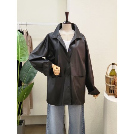 루즈핏 카라넥 래더 자켓