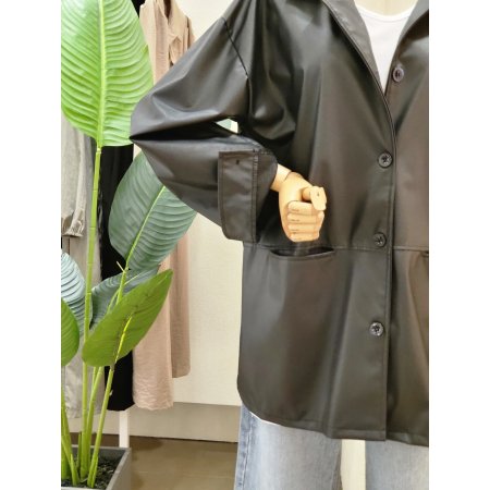 루즈핏 카라넥 래더 자켓